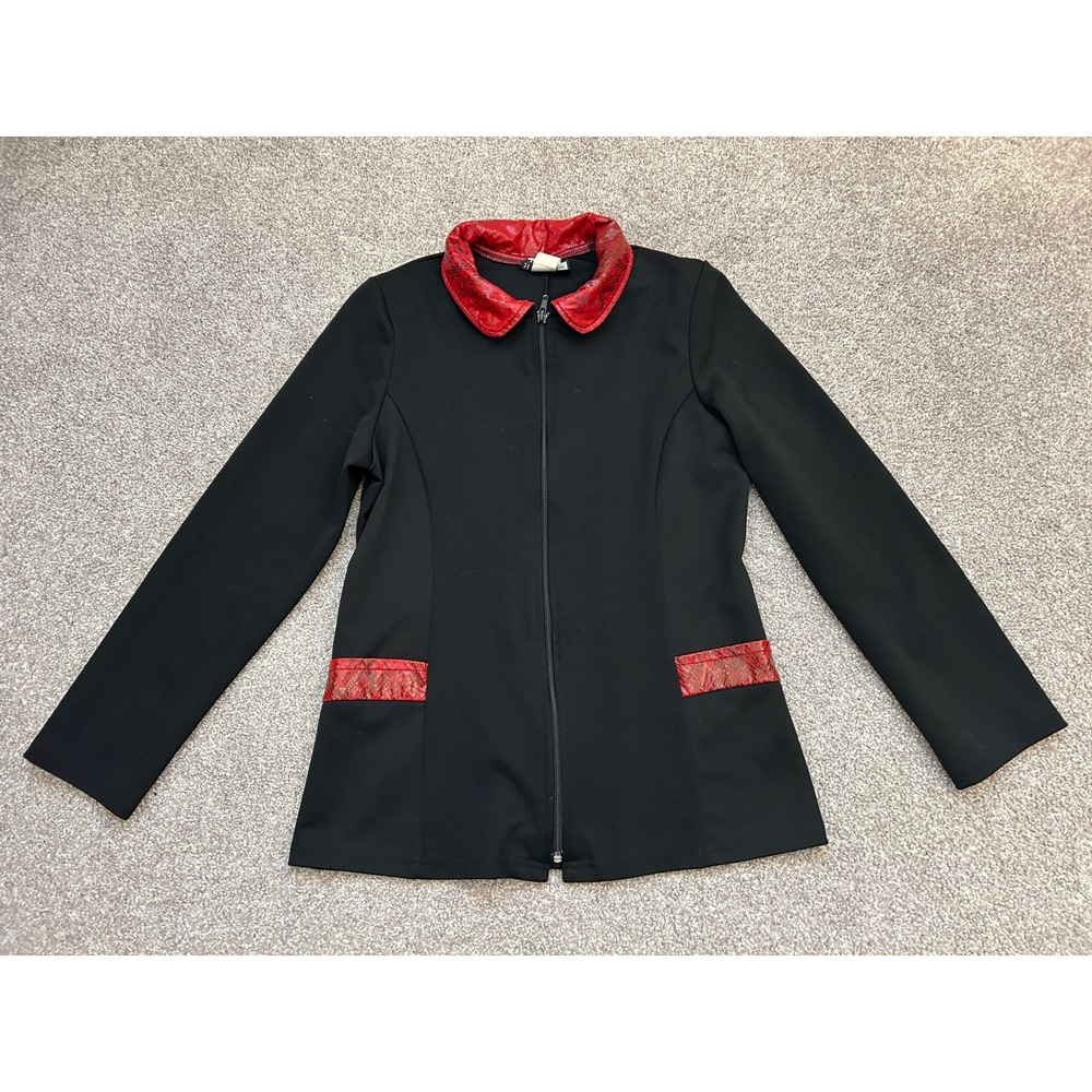 Steven Paul Zip Up Jacket Womens Medium Black Red Snakeskin Excellent Edgy USA
